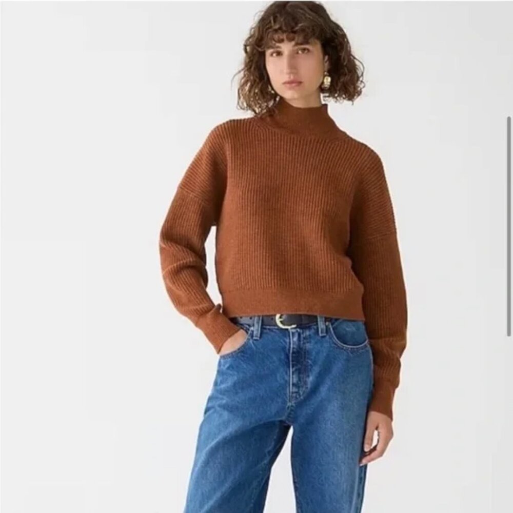 J. Crew Ribbed Turtleneck Sweater in Stretch Yarn Mocha Mousse Preppy Mock Neck